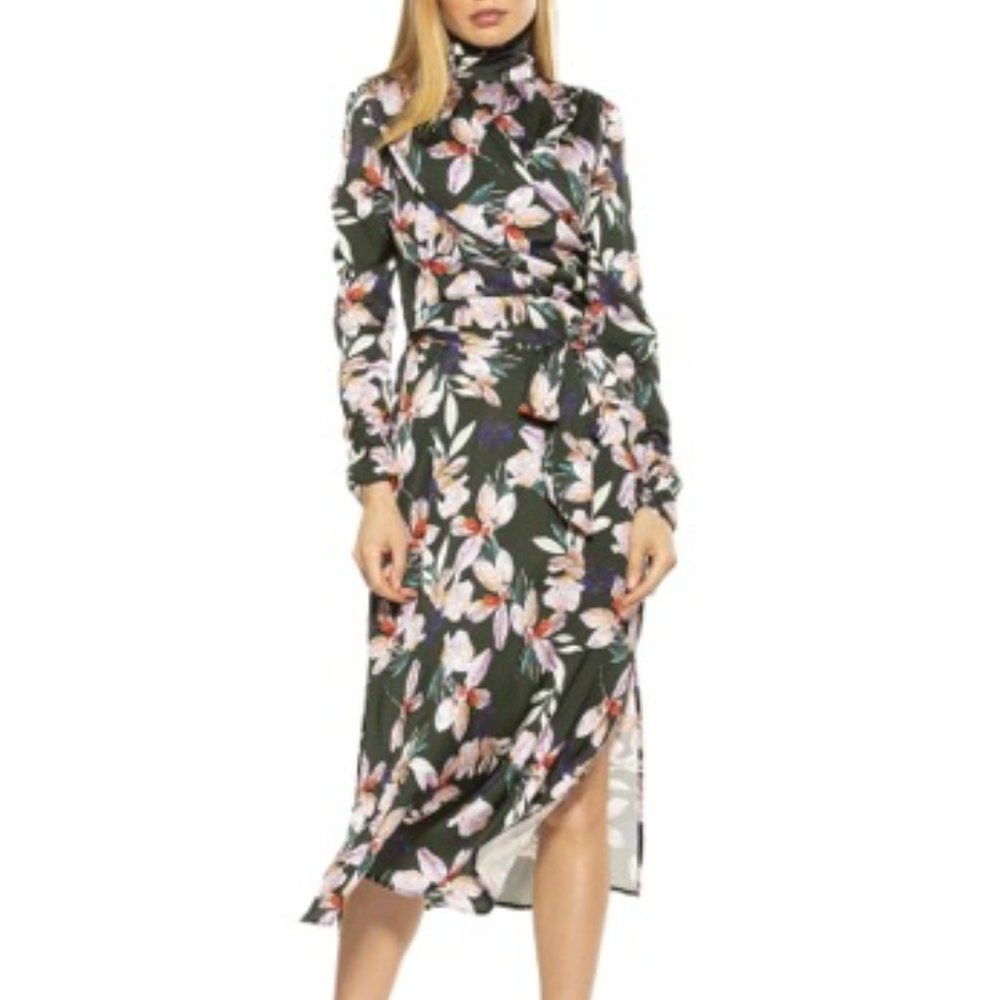 Alexia Admor Mockneck Midi Emerald Lilac Dress